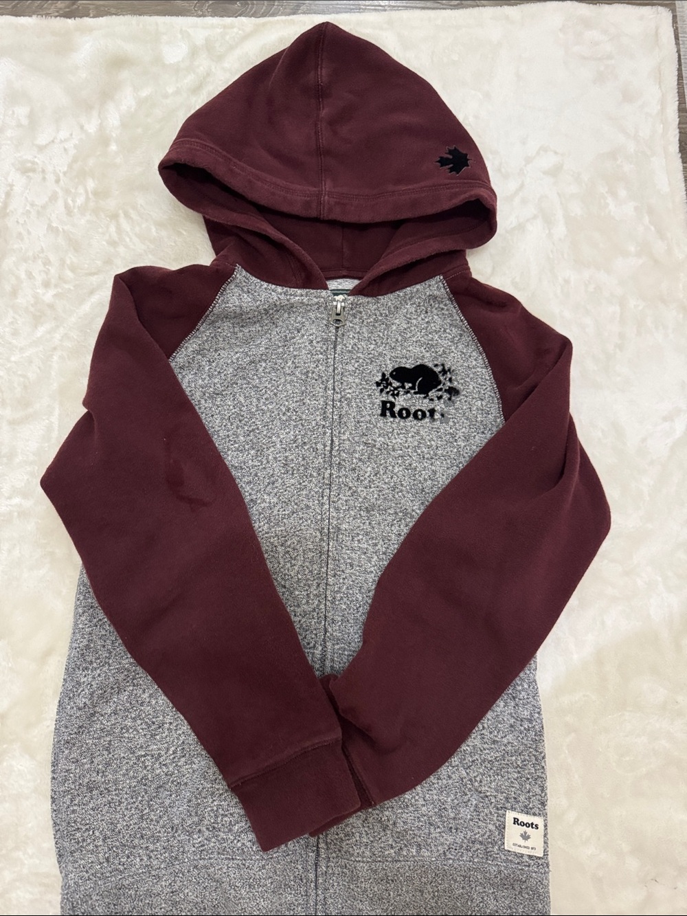 Roots Kids Burgundy & Gray Zip-Up Hoodie